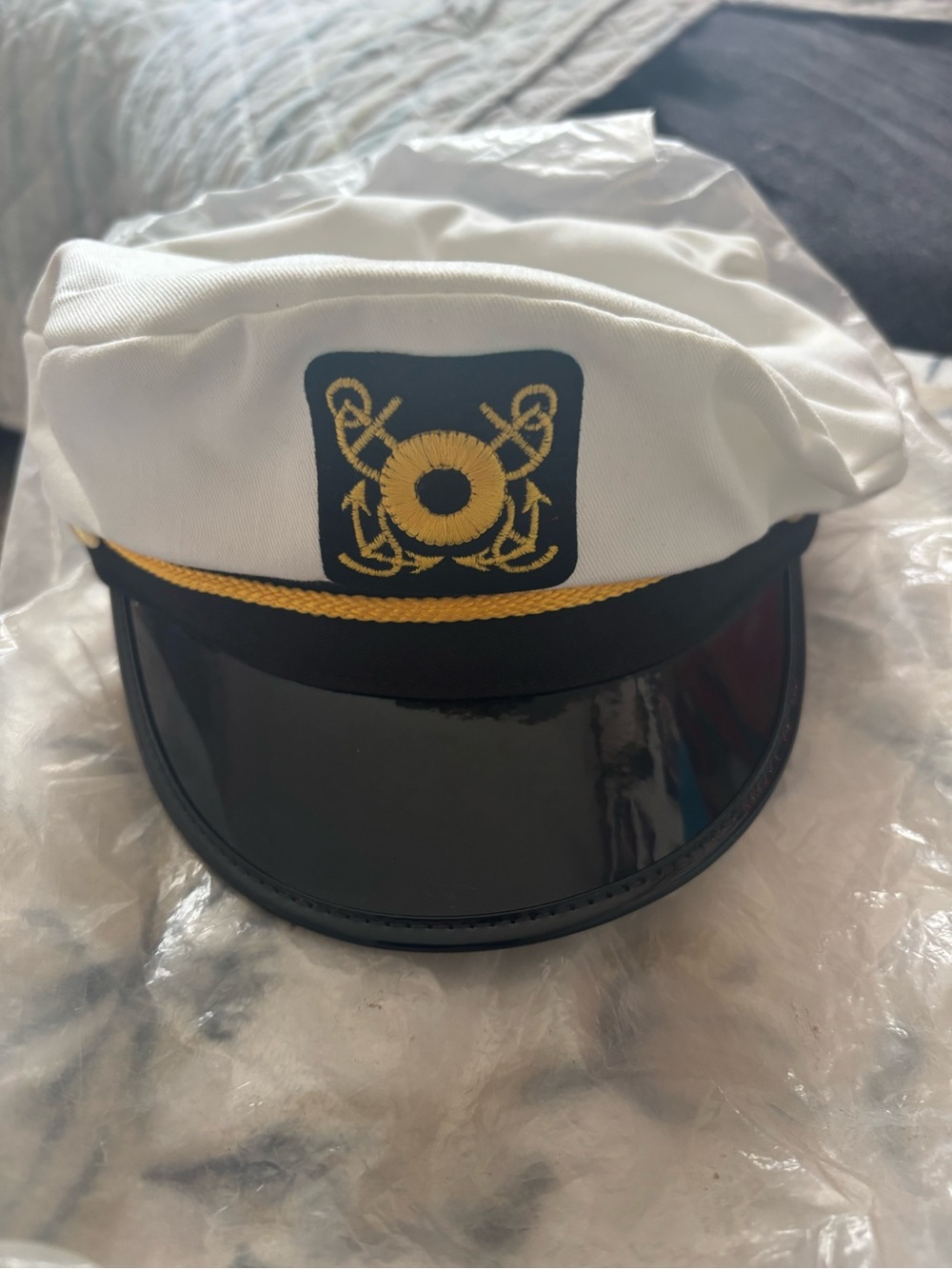 White and Black Nautical Captain Hat with Gold Trim